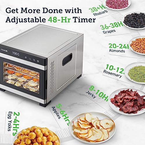 COSORI Food Dehydrator for Jerky, Holds 7.57lb Raw Beef with Large 6.5ft² Drying Space, 6 Stainless Steel 13"x12" Trays, 165°F Dehydrated Dryer for Dog Treats, Herbs, Meat, Fruit, and Yogurt, Silver