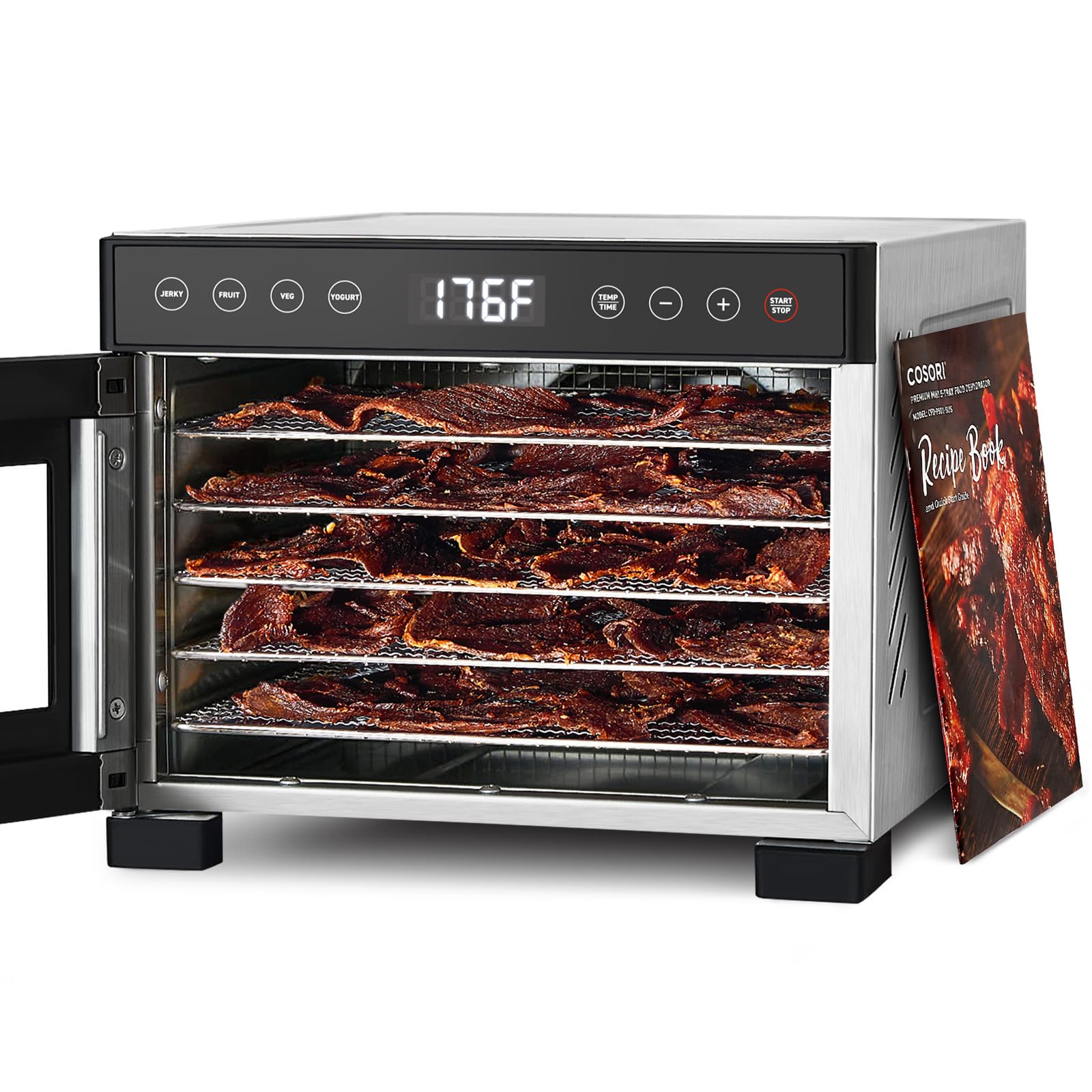 COSORI Food Dehydrator for Jerky, Holds 7.57lb Raw Beef with Large 6.5ft² Drying Space, 6 Stainless Steel 13"x12" Trays, 165°F Dehydrated Dryer for Dog Treats, Herbs, Meat, Fruit, and Yogurt, Silver