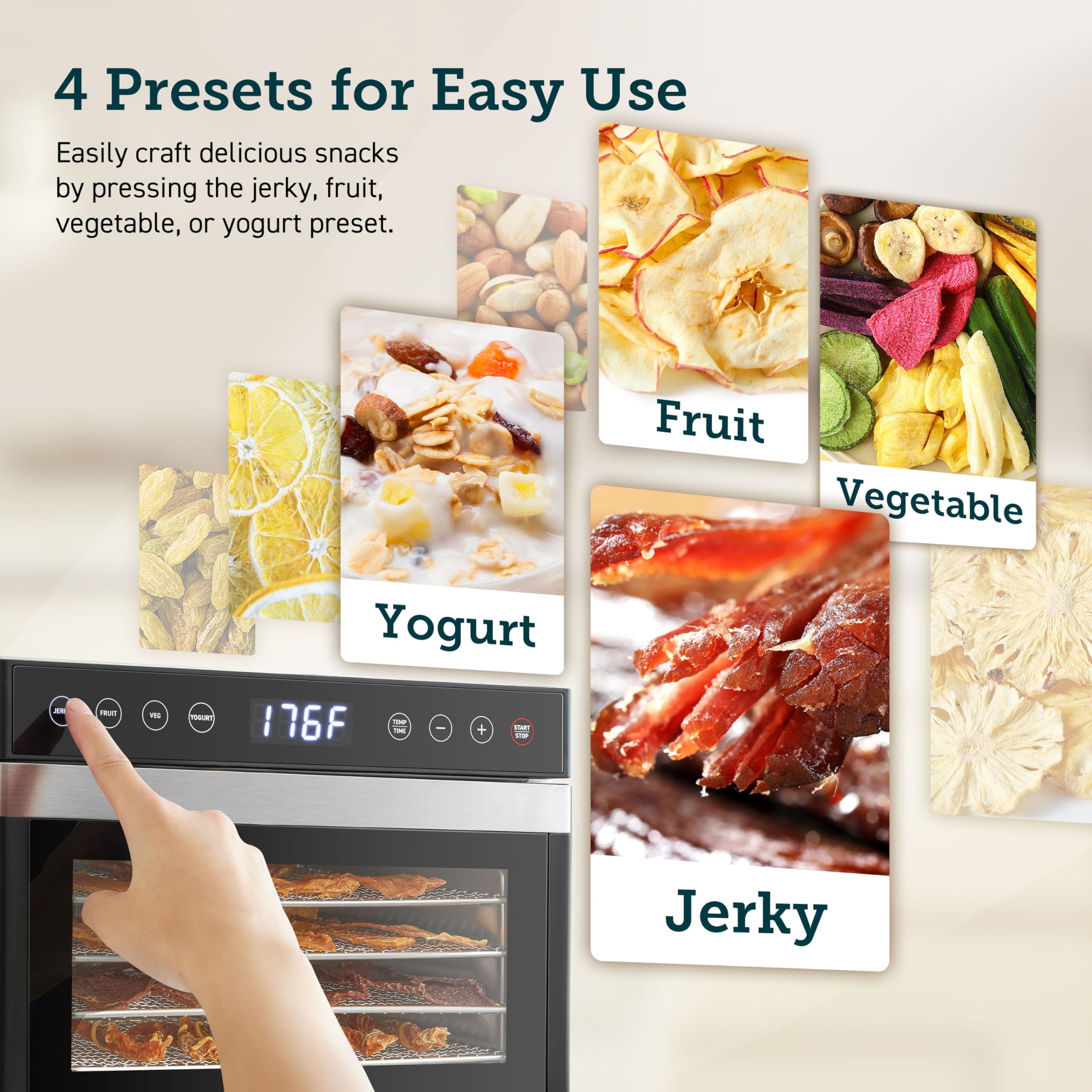 COSORI Food Dehydrator for Jerky, Holds 7.57lb Raw Beef with Large 6.5ft² Drying Space, 6 Stainless Steel 13"x12" Trays, 165°F Dehydrated Dryer for Dog Treats, Herbs, Meat, Fruit, and Yogurt, Silver