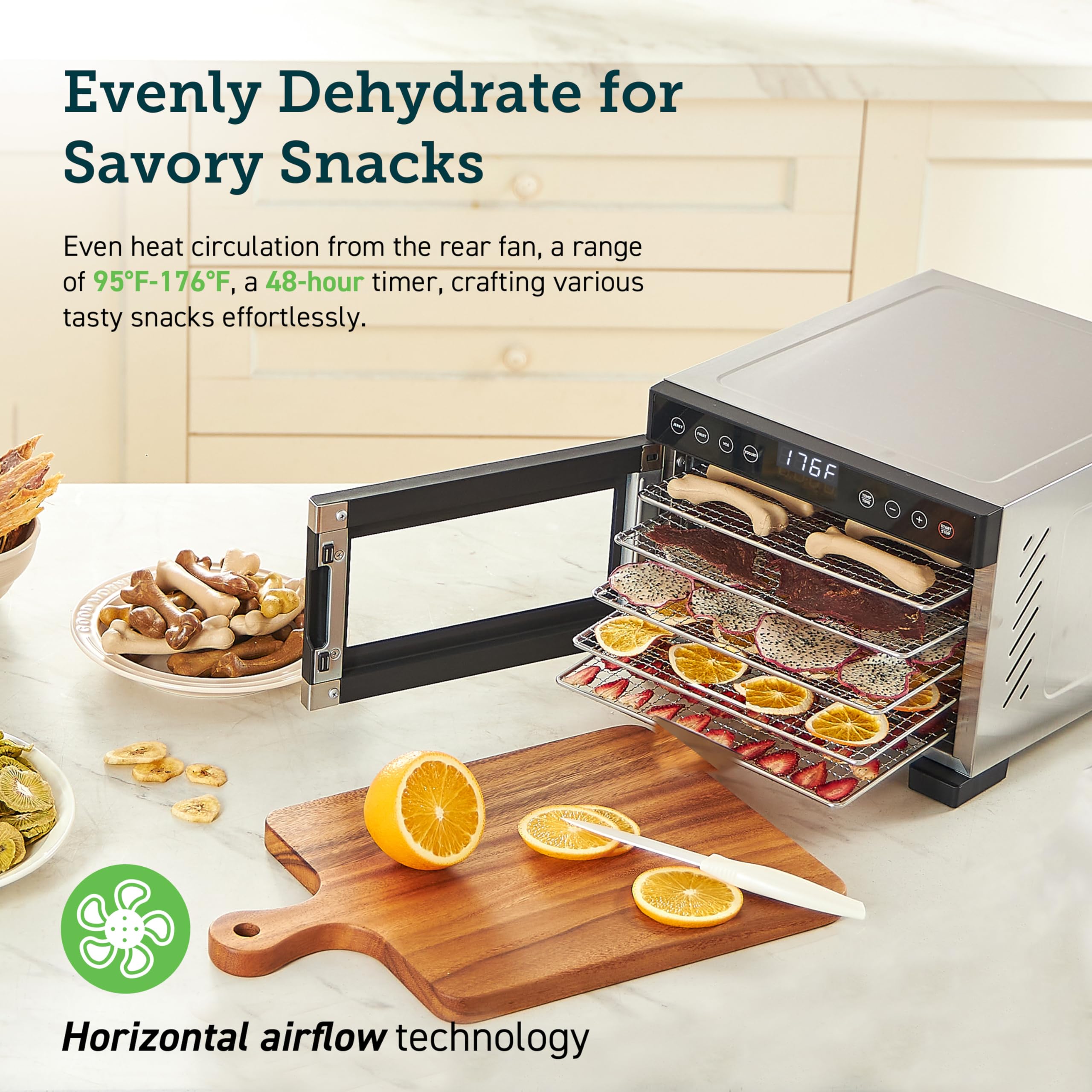 COSORI Food Dehydrator for Jerky, Holds 7.57lb Raw Beef with Large 6.5ft² Drying Space, 6 Stainless Steel 13"x12" Trays, 165°F Dehydrated Dryer for Dog Treats, Herbs, Meat, Fruit, and Yogurt, Silver